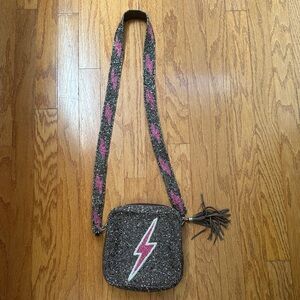 Custom beaded Moyna Silver and Pink Crossbody Bag